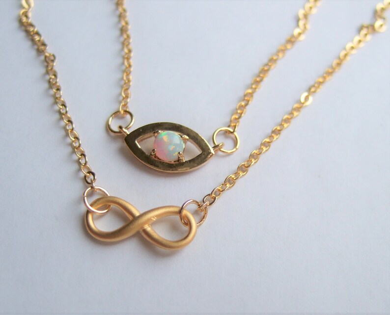 Delicate layer necklace,Unique gifts for Her,Evil Eye necklace and Opal,Eternity necklace,Golden Minimalist necklace,Feminine dainty Jewelry