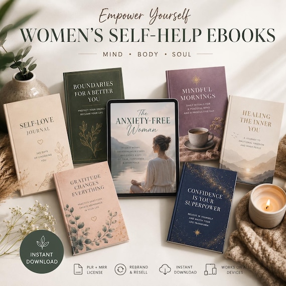 170 Feminine Self Care PLR Ebooks Bundle | Mental Health Journal | MRR Digital Product Starter Kit | Commercial Use Coaching Lead Magnet