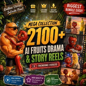 2100+ AI Talking Objects & Fruits Drama Reels Bundle | Viral Animated Fruit Story Videos for TikTok, Instagram Reels, YT Shorts