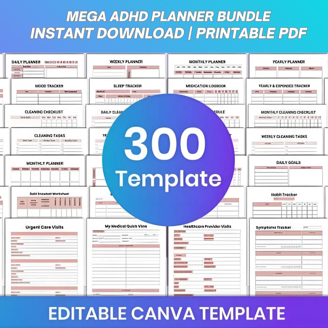 Mega ADHD Planner Bundle for Canva | Ultimate ADHD Planner Bundle ...