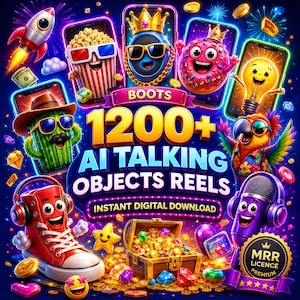 1200+ AI Talking Fruit Food Objects Reels Mega Bundle | Faceless Creator Marknadsföringspaket Master Resell Rights PLR MRR | Videor Drive Link