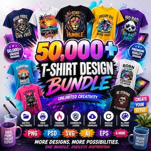 Mega T-Shirt Designs Bundle | Commercial Use SVG for Printify, Merch | Streetwear & Vintage Vectors | Custom Apparel Graphic Kit