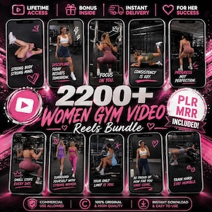 2200+ Faceless Fitness Reels Bundle, Women Gym Workout Videos for Instagram Reels TikTok YouTube Shorts, PLR MRR Digital Content Aesthetics