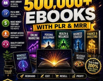 Paquete de más de 500.000 eBooks PLR | Derechos de reventa maestros | Productos digitales listos para usar | Contenido de marketing anónimo | Paquete digital para revender MRR