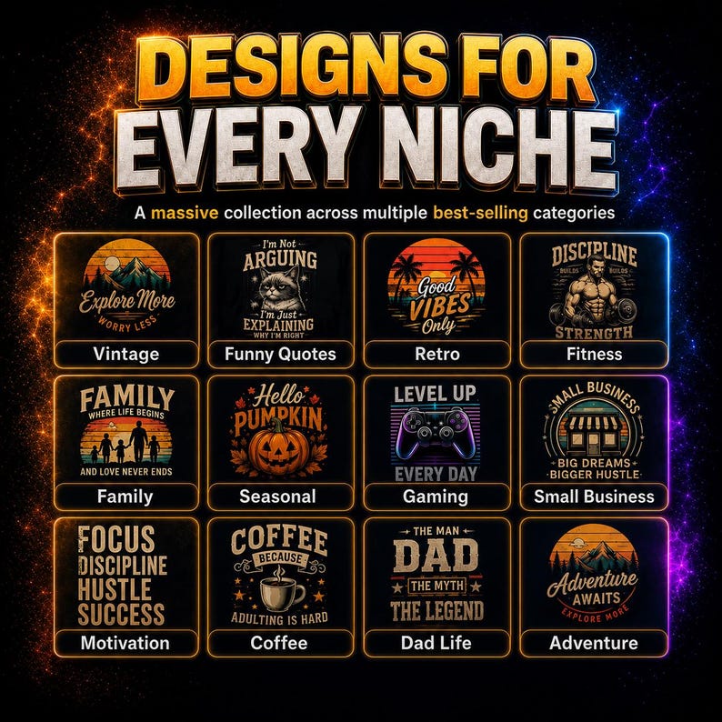 50,000+ T-Shirt Designs Bundle | Commercial Use POD Graphics | Vintage, Streetwear & Niche SVG Mega Pack image 3