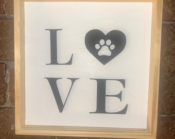 Panneau en bois Love Paw Print