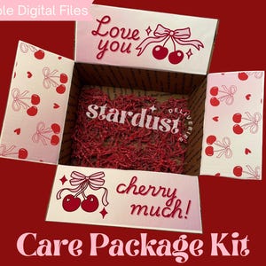 Afdrukbare decoratieset kersenverzorgingspakket - Love You Cherry Much/Valentijnsdag/student/versierde doosflappen/stickers/briefkaarten