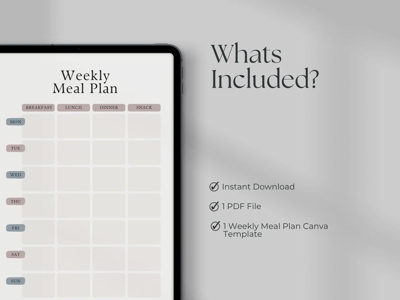 Meal Plan Template PDF Printable Weekly Menu Diet Chart Kitchen Guide ...