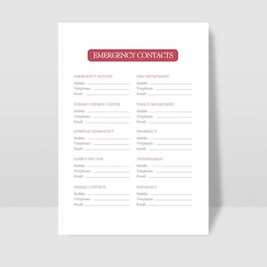 Emergency Contact List Printable: Family Info Sheet (8.5x11in Digital Download)