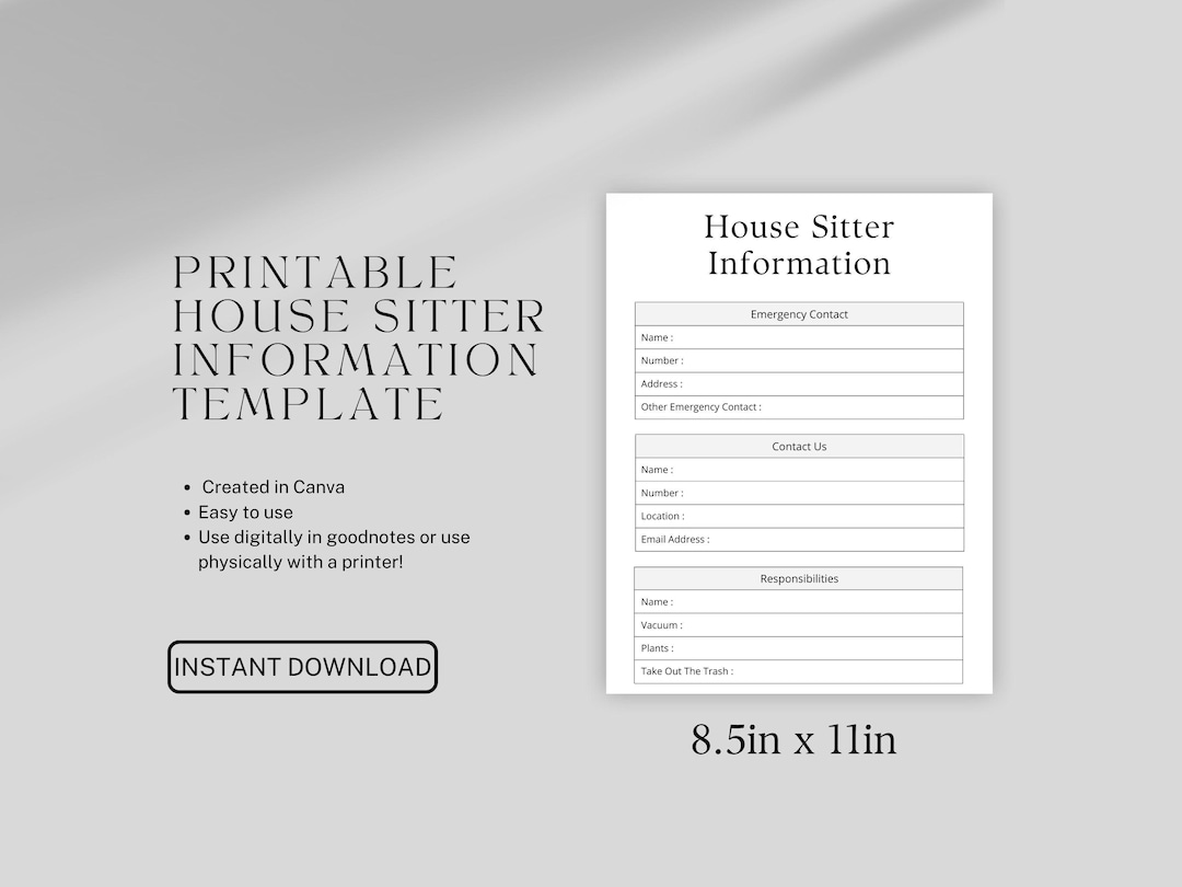 House Sitter Information Sheet PDF Download Free Vacation Notes for ...