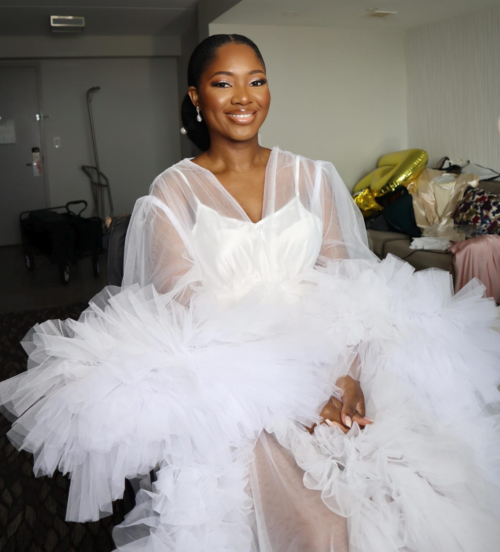 Bridal Robe, Wedding Robes for Brides, Tulle Robe, Wedding Day Robe, Gift for Bride to be, Bridal morning robe main image 1