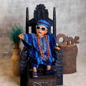 Baby Boys Aso oke Agbada (other color Available,Naija Attire for Kids, Nigerian Asooke , 1st and 2nd birthday African Outfit for Little boys