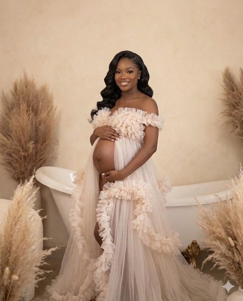 brown maternity shoot dress Momyknows Brown Off Shoulder Long Sleeve Bodycon Elegant Going Out Maternity  Photoshoot Baby Shower Party Maxi Dress main image 1