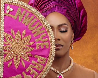 African aso ebi fan, Brides Hand fan, Traditional Wedding Brides Hand Fan, Wedding Feather Hand Fan, Nigerian Wedding Bridal Hand Fan main image 0