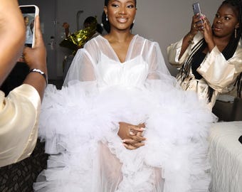Bridal Robe, Wedding Robes for Brides, Tulle Robe, Wedding Day Robe, Gift for Bride to be, Bridal morning robe