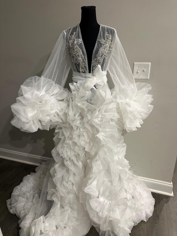 Bridal Robe, Coral Pink Robe, Bride Champagne Gold Rhinestones