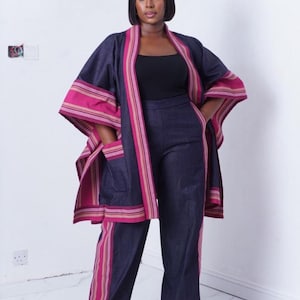 Aso Oke Kimono Two piece |Aso oke kimono and trouser| aso oke cover up | aso oke jacket and trouser| Aso oke cotton and Aso oke combo