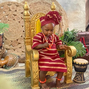 ASOOKE Outfits for Little Girls , African Attire for Kids, Asooke Iro and Buba with Autogele for girls, 1st and 2nd birthday African Outfit