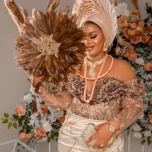 African Feather fan, Brides only Hand fan, Traditional Wedding Brides Hand Fan, Wedding Feather Hand Fan, Nigerian Wedding Bridal Hand Fan