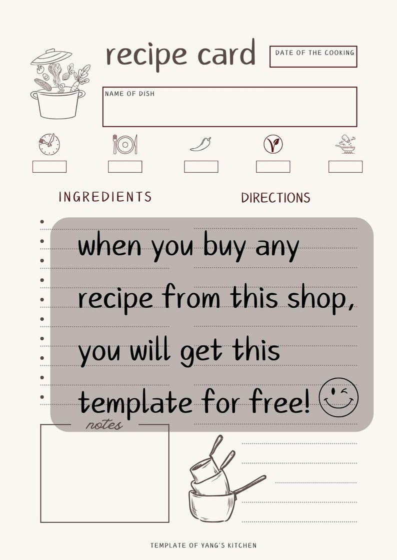 Recipe Card Template - Etsy
