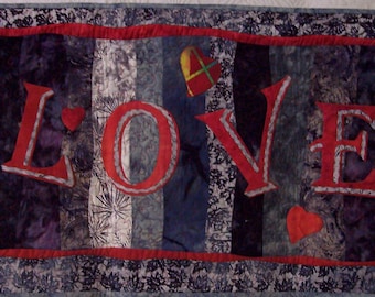 Love quilted wall hanging, table runner