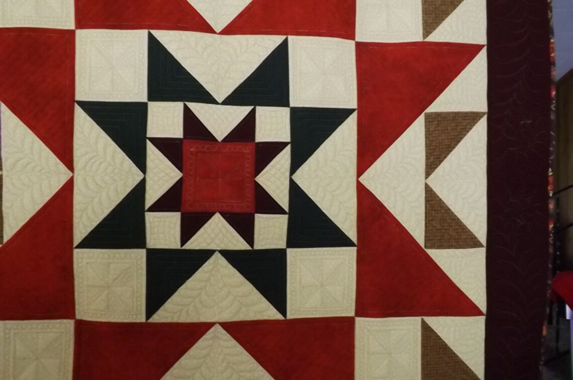 Throw Quilt Flannel , Fireside Star Quilt, Flannel Quilt, Red Quilt