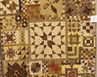 Quilt, full size quilt, brown quilt, patchwork quilt, queen size quilt, handmade quilt