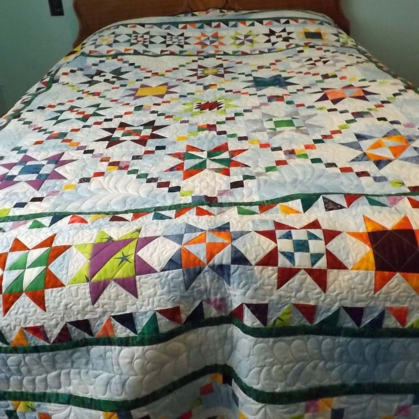 Patchwork quilt, Full size quilt, multicolor quilt, star quilt