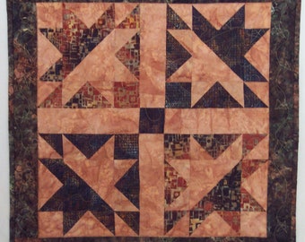 Quilted table topper, brown table runner