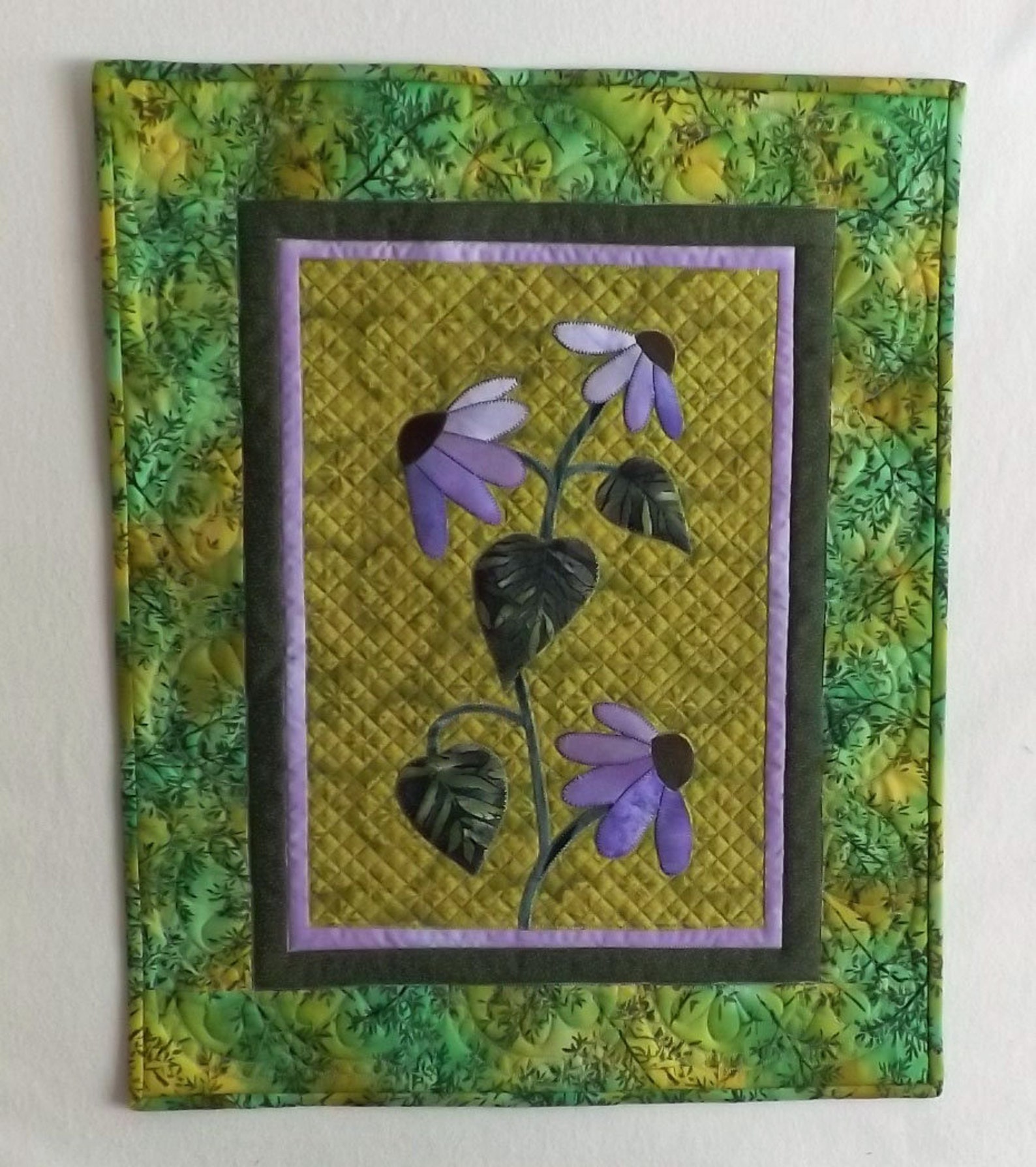 Quilted Wall Hanging Purple Coneflower Etsy