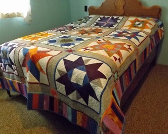 Full size quilt, Star quilt, Multicolor quilt