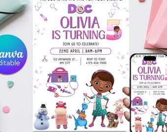 Editable Doc McStuffins Birthday Invitation: Kids Party Invite (Digital Download)