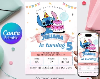 Invito di compleanno modificabile con Stitch: invito per festa per bambini (download digitale)