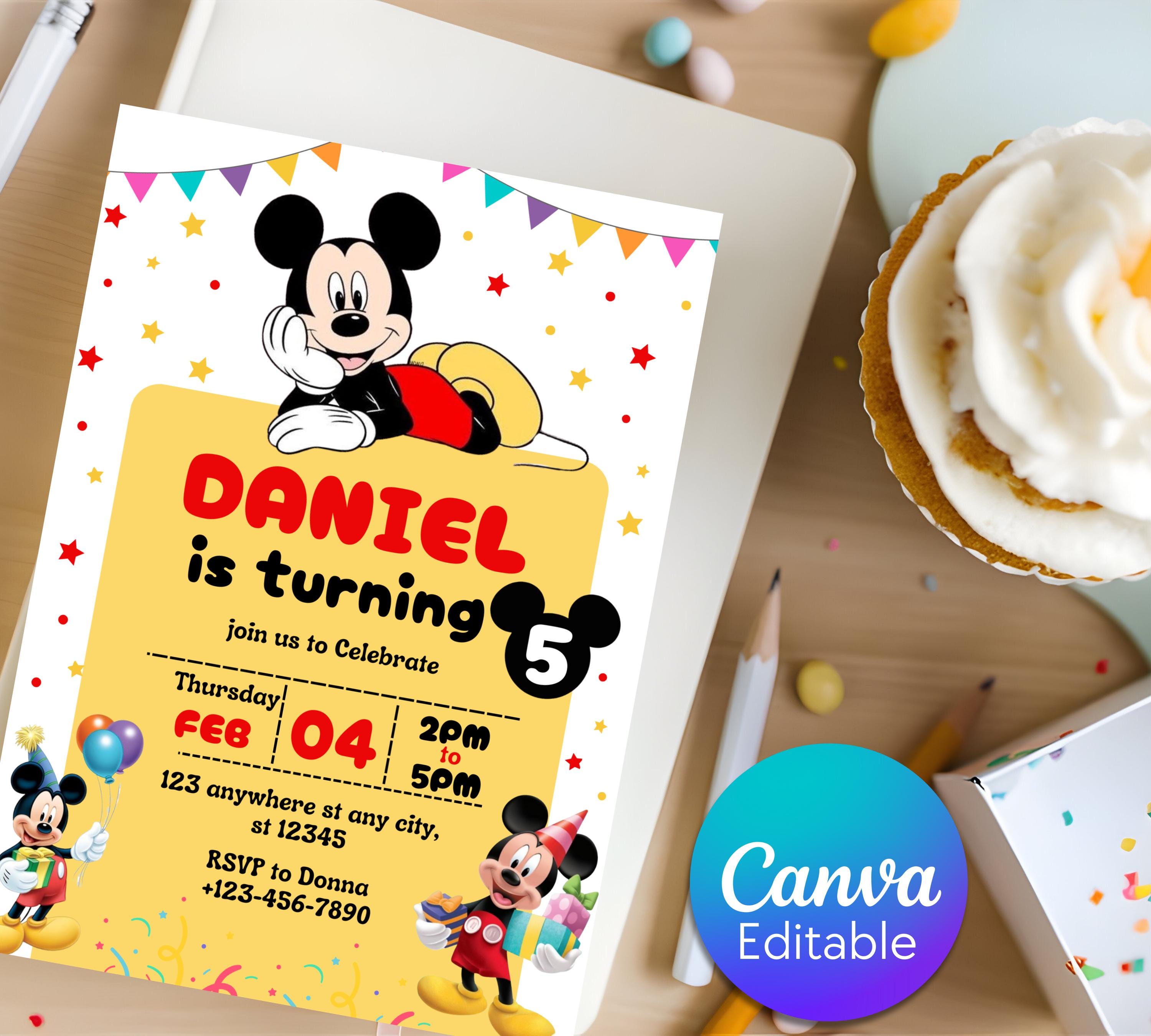 Editable Mickey Mouse Birthday Invitation: Digital Party Invite (canva ...