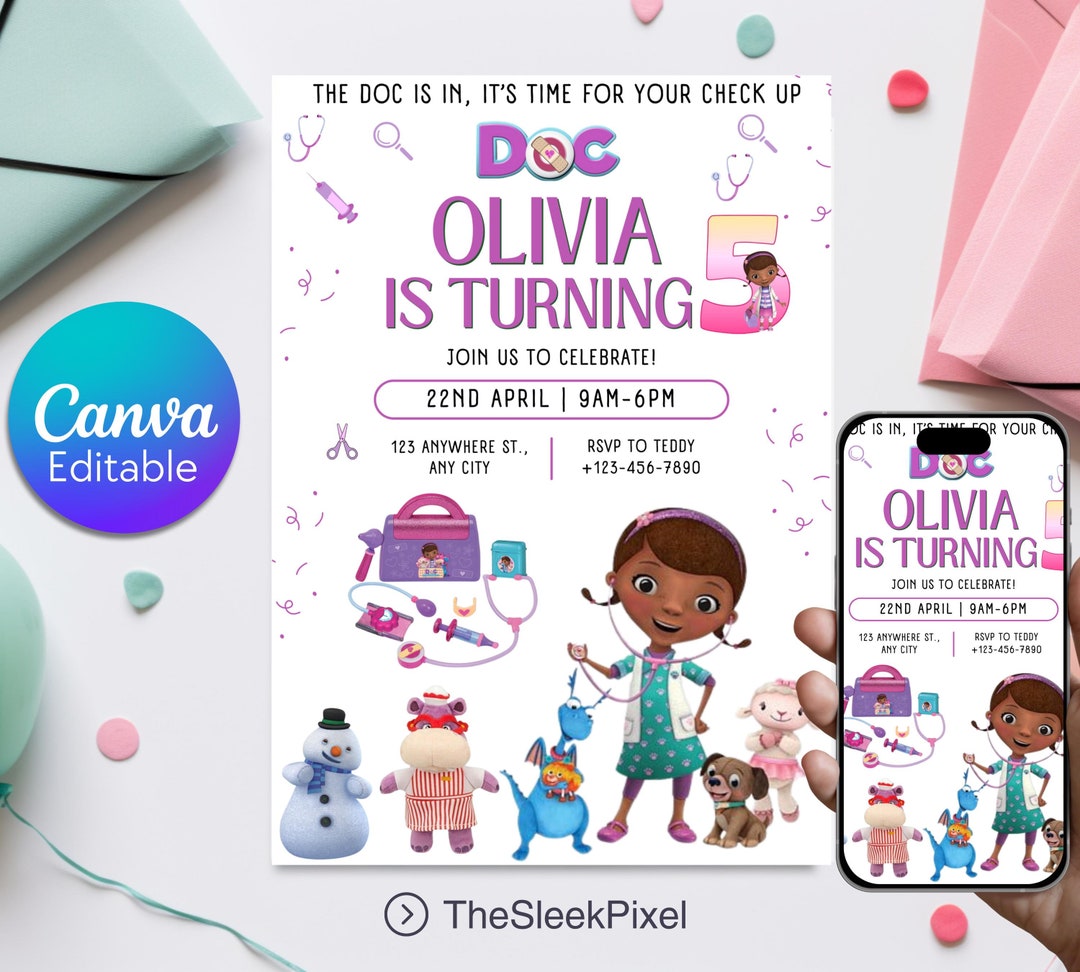 Editable Doc Mcstuffins Birthday Invitation, Printable Docmcstuffins ...