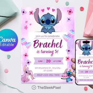 Stitch Birthday Invitation, Printable Kids Birthday Party Invitations, Digital Kids Party Invite, Stitch Editable Invite, Instant Download