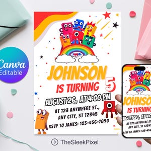 Numberblocks Birthday Invitation, Number Blocks Kids Party Invitation, Numberblock Themed Kids Birthday Party Invite, Instant Download