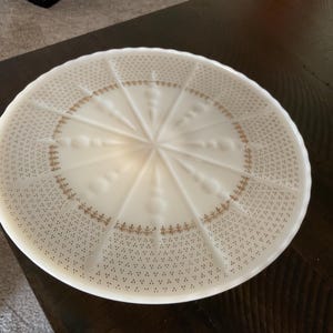 Vintage Low Cake Stand, Gold Decorated Milk Glass Collection by Anchor Hocking