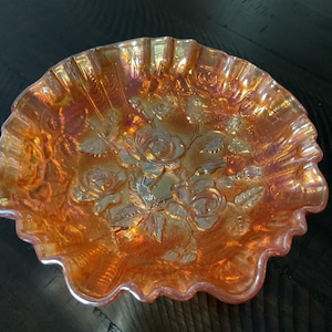Vintage Carnival Glass 8” Bowl, Open Rose by Imperial Glass