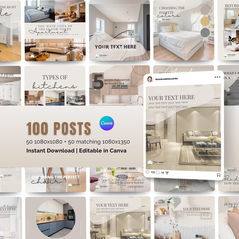 150 Instagram Templates Interior Design With Beige Aesthetic Fully ...