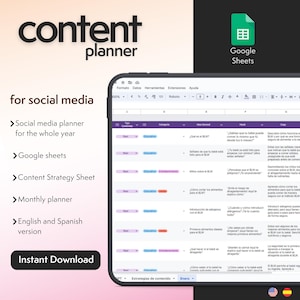 Social Media Content Planner for Google Sheets  | Social Media Content Calendar | Instagram Content Planner | Instagram Content Calendar
