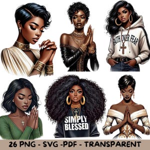 26 imágenes prediseñadas de niña negra rezando en acuarela, archivos PNG, SVG y PDF. Imágenes prediseñadas de mujer negra con fe, Jesús y la fe, transparente, PNG (5000 x 5000)