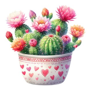 21 cactus de acuarela en maceta con forma de corazón, PNG transparente, 4000 x 4000 píxeles