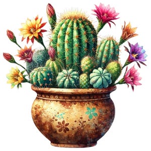 27 Cactus de acuarela en maceta vintage, PNG transparente, 4000 x 4000 píxeles