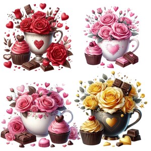31 rose acquerellate in una tazza per San Valentino, compleanno, anniversario, sfondo trasparente, download di clipart di tazze di fiori
