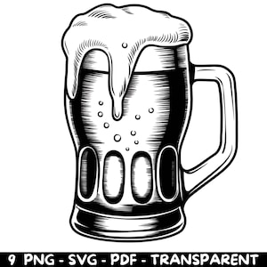 9 Vector Beer Illustrations, Transparent Background, High-Resolution