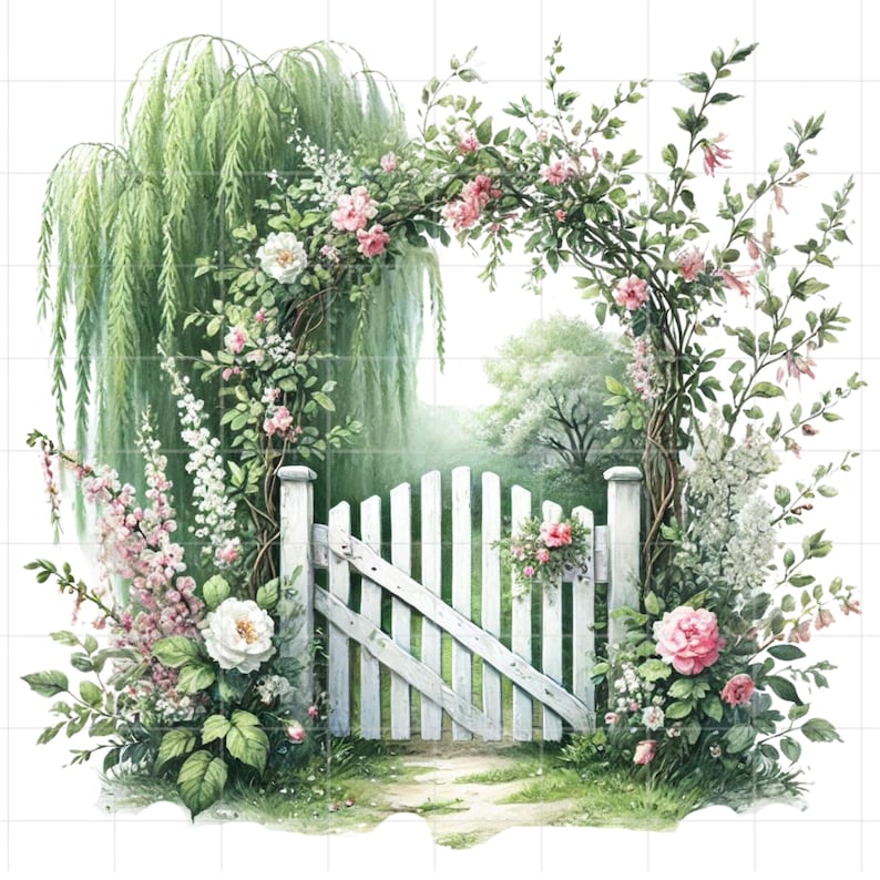14 Watercolor Spring Flowers Gate, Digital Download PNG, Transparent ...