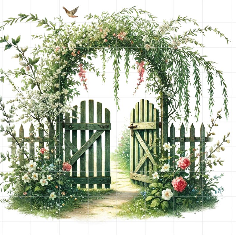 14 Watercolor Spring Flowers Gate, Digital Download PNG, Transparent ...