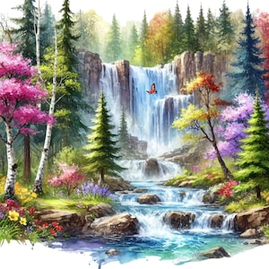 24 Acquerello Estate Primavera Foresta PNG, Sfondo Trasparente, Natura Clipart, 4000x4000 Pixel