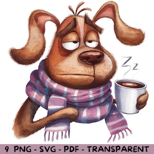 9 Watercolor Sleepy Dog Cartoon | High-Res PNG, SVG, PDF | Commercial Use